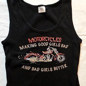 Motorcycles Make Good Girls Bad Black Rhinestone Tank Top Women Large